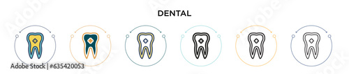 Dental icon in filled, thin line, outline and stroke style. Vector illustration of two colored and black dental vector icons designs can be used for mobile, ui, web