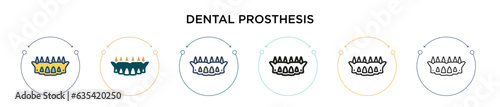 Dental prosthesis icon in filled, thin line, outline and stroke style. Vector illustration of two colored and black dental prosthesis vector icons designs can be used for mobile, ui, web