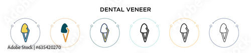 Dental veneer icon in filled, thin line, outline and stroke style. Vector illustration of two colored and black dental veneer vector icons designs can be used for mobile, ui, web