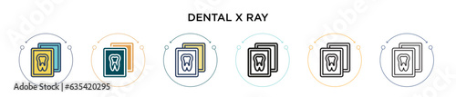 Dental x ray icon in filled, thin line, outline and stroke style. Vector illustration of two colored and black dental x ray vector icons designs can be used for mobile, ui, web