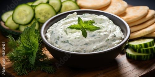 Creamy tzatziki sauce, a cool, refreshing blend of yogurt, cucumber, and herbs. A delectable accompaniment for Mediterranean dishes. Vibrant, fresh ingredients shine in this culinary delight. 🥒🍋🥄