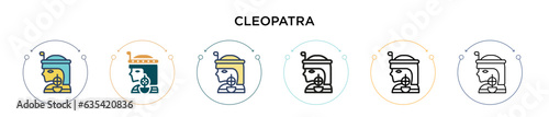 Cleopatra icon in filled, thin line, outline and stroke style. Vector illustration of two colored and black cleopatra vector icons designs can be used for mobile, ui, web