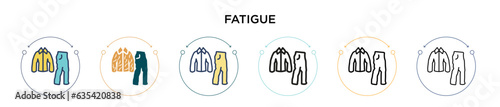 Fatigue icon in filled, thin line, outline and stroke style. Vector illustration of two colored and black fatigue vector icons designs can be used for mobile, ui, web