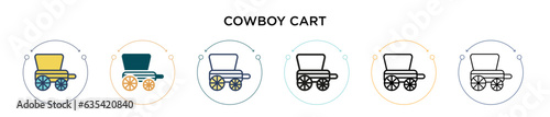 Cowboy cart icon in filled, thin line, outline and stroke style. Vector illustration of two colored and black cowboy cart vector icons designs can be used for mobile, ui, web