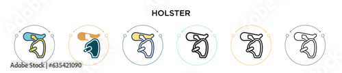 Holster icon in filled, thin line, outline and stroke style. Vector illustration of two colored and black holster vector icons designs can be used for mobile, ui, web