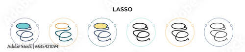 Lasso icon in filled, thin line, outline and stroke style. Vector illustration of two colored and black lasso vector icons designs can be used for mobile, ui, web