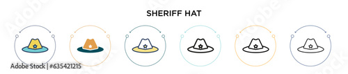 Sheriff hat icon in filled, thin line, outline and stroke style. Vector illustration of two colored and black sheriff hat vector icons designs can be used for mobile, ui, web