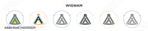 Wigwam icon in filled, thin line, outline and stroke style. Vector illustration of two colored and black wigwam vector icons designs can be used for mobile, ui, web