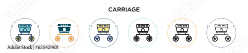 Carriage icon in filled, thin line, outline and stroke style. Vector illustration of two colored and black carriage vector icons designs can be used for mobile, ui, web