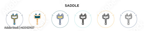 Saddle icon in filled, thin line, outline and stroke style. Vector illustration of two colored and black saddle vector icons designs can be used for mobile, ui, web