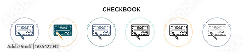 Checkbook icon in filled, thin line, outline and stroke style. Vector illustration of two colored and black checkbook vector icons designs can be used for mobile, ui, web