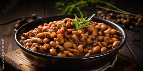 Classic black-eyed peas, simmered to perfection. A delicious side dish, rich in flavor and nostalgia. Soft lighting brings out the inviting texture, ready to be enjoyed 🍽️🥣🍽️