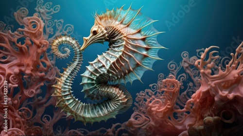 Seahorse vibrant portrait. Underwater macro close up of sea horse. AI illustration.. © Oksana Smyshliaeva