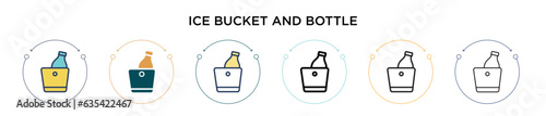 Ice bucket and bottle icon in filled, thin line, outline and stroke style. Vector illustration of two colored and black ice bucket and bottle vector icons designs can be used for mobile, ui, web