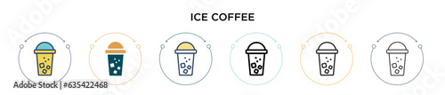 Ice coffee icon in filled, thin line, outline and stroke style. Vector illustration of two colored and black ice coffee vector icons designs can be used for mobile, ui, web
