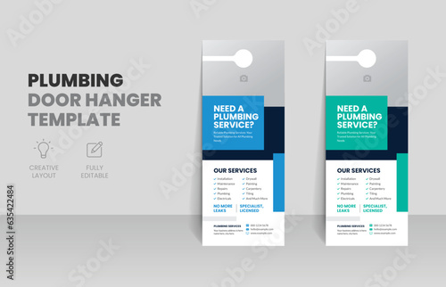 Plumber door hanger template with home repair handyman service door hanger design layout