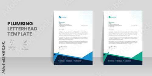 Plumbing letterhead template with handyman home repair service letterhead design layout