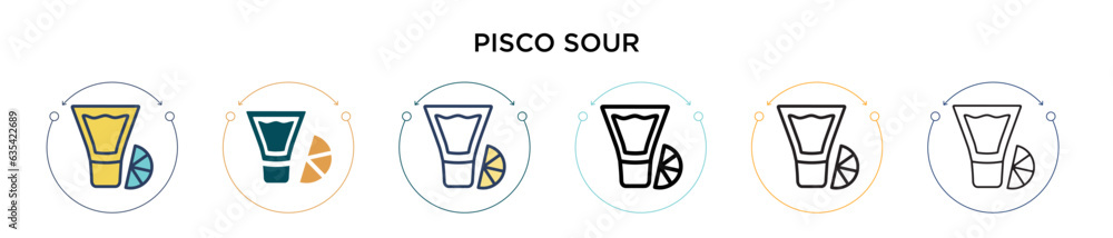 Pisco sour icon in filled, thin line, outline and stroke style. Vector illustration of two colored and black pisco sour vector icons designs can be used for mobile, ui, web