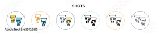 Shots icon in filled, thin line, outline and stroke style. Vector illustration of two colored and black shots vector icons designs can be used for mobile, ui, web