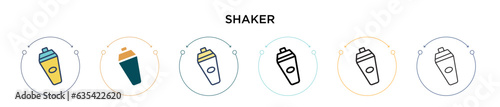 Shaker icon in filled, thin line, outline and stroke style. Vector illustration of two colored and black shaker vector icons designs can be used for mobile, ui, web