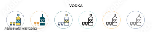 Vodka icon in filled, thin line, outline and stroke style. Vector illustration of two colored and black vodka vector icons designs can be used for mobile, ui, web