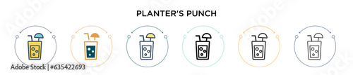 Planter's punch icon in filled, thin line, outline and stroke style. Vector illustration of two colored and black planter's punch vector icons designs can be used for mobile, ui, web