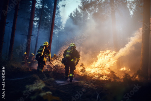 Firefighters fighting a fire in the forest. generative ai