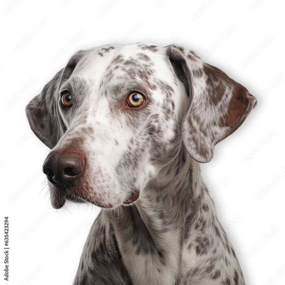 Close-up portrait of a dog, the dog looks forward, spotting the dog at transparent background