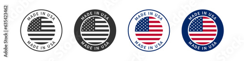 Made in USA icon. American product signs. National badge symbol. Quality symbols. Business sticker icons. Vector isolated sign.