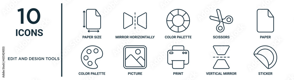 edit and design tools outline icon set such as thin line paper size ...
