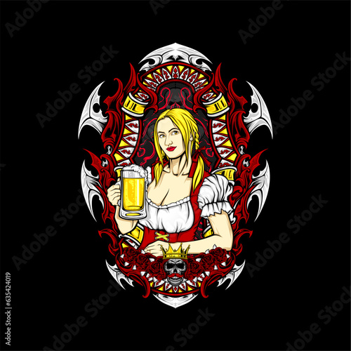 beer girl illustration for t shirt design