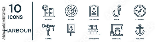 Foto harbour outline icon set such as thin line weight, document, compass, , shipyard