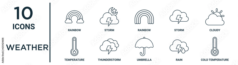 weather outline icon set such as thin line rainbow, rainbow, cloudy ...