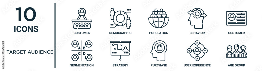 target audience outline icon set such as thin line customer, population ...