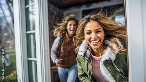 Happy young people moving i...