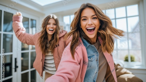 Happy young people moving i...