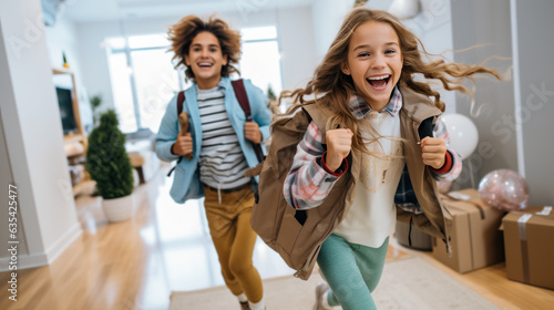 Happy young people moving i...
