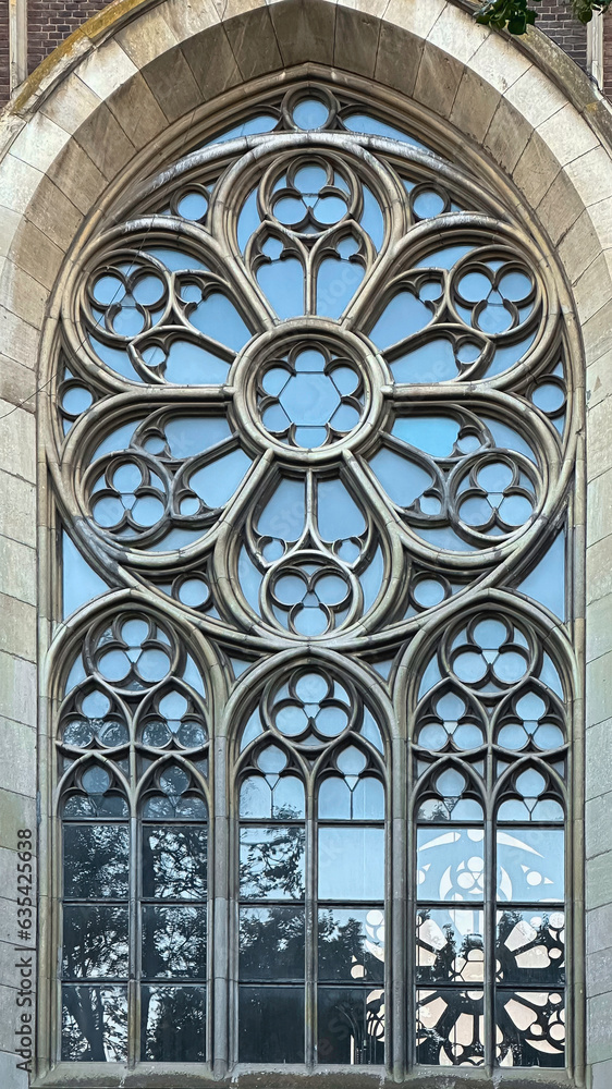 Exterior of the Greek Catholic Church of Sts. Olha and Elizabeth. The Rose Window. Lviv, Ukraine.