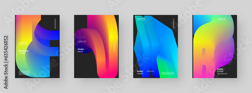Abstract Posters Design collection. Vertical A4 format. Modern placard kit. Strict and discreet brochure. Colorful 3d form composition