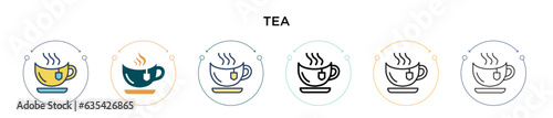 Tea icon in filled, thin line, outline and stroke style. Vector illustration of two colored and black tea vector icons designs can be used for mobile, ui, web
