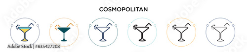 Cosmopolitan icon in filled, thin line, outline and stroke style. Vector illustration of two colored and black cosmopolitan vector icons designs can be used for mobile, ui, web