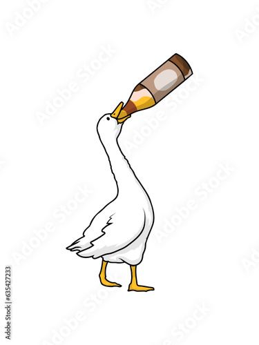 Beer Bottle Drinking Goose Funny Drunken Alcohol Party Duck