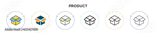 Product icon in filled, thin line, outline and stroke style. Vector illustration of two colored and black product vector icons designs can be used for mobile, ui, web