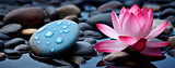 Pink lotus flower on the shore on the rocks generative ai 