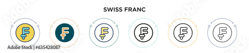 Swiss franc icon in filled, thin line, outline and stroke style. Vector illustration of two colored and black swiss franc vector icons designs can be used for mobile, ui, web