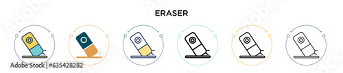 Eraser icon in filled, thin line, outline and stroke style. Vector illustration of two colored and black eraser vector icons designs can be used for mobile, ui, web