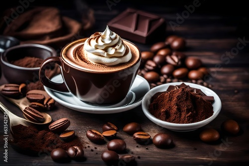 Coffee and hot chocolate with whipped cream