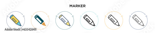 Marker icon in filled, thin line, outline and stroke style. Vector illustration of two colored and black marker vector icons designs can be used for mobile, ui, web