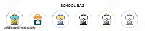 School bag icon in filled, thin line, outline and stroke style. Vector illustration of two colored and black school bag vector icons designs can be used for mobile, ui, web