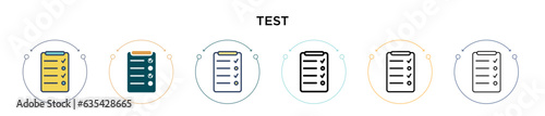 Test icon in filled, thin line, outline and stroke style. Vector illustration of two colored and black test vector icons designs can be used for mobile, ui, web